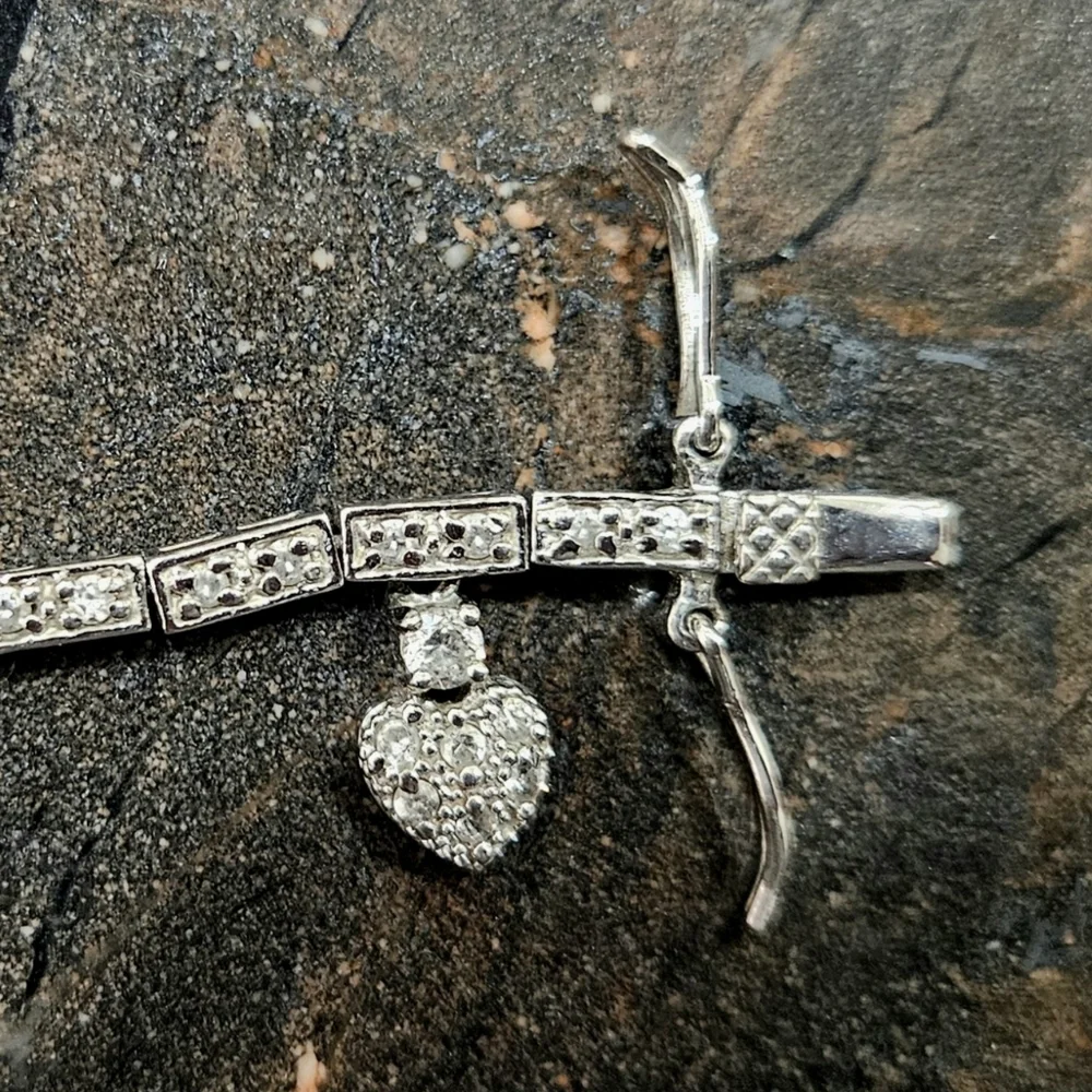 Sterling silver hearts star pave charm bracelet CZ VGUC feminine girlhoodcore